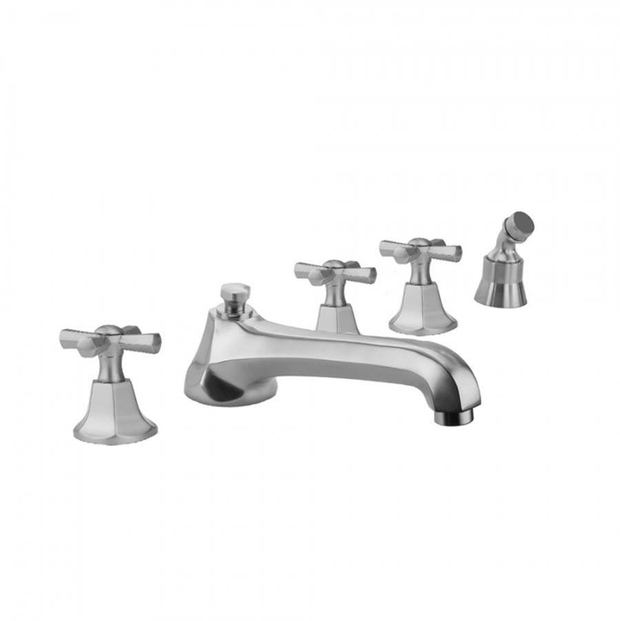 Jaclo - Astor Roman Tub Set with Low Spout and Hex Cross Handles and Angled Handshower Mount - Vintage Bronze