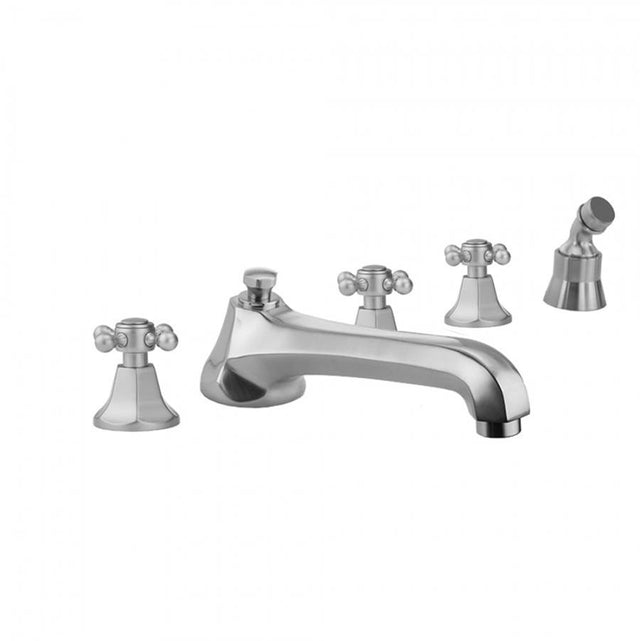 Jaclo - Astor Roman Tub Set with Low Spout and Ball Cross Handles and Angled Handshower Mount - Vintage Bronze
