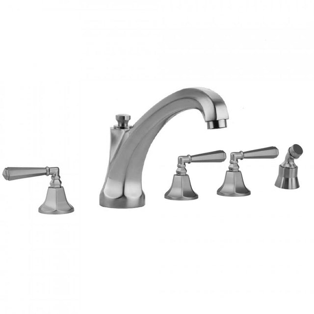 Jaclo - Astor Roman Tub Set with High Spout and Hex Lever Handles and Angled Handshower Mount - Vintage Bronze