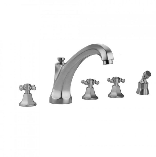 Jaclo - Astor Roman Tub Set with High Spout and Ball Cross Handles and Angled Handshower Mount - Vintage Bronze