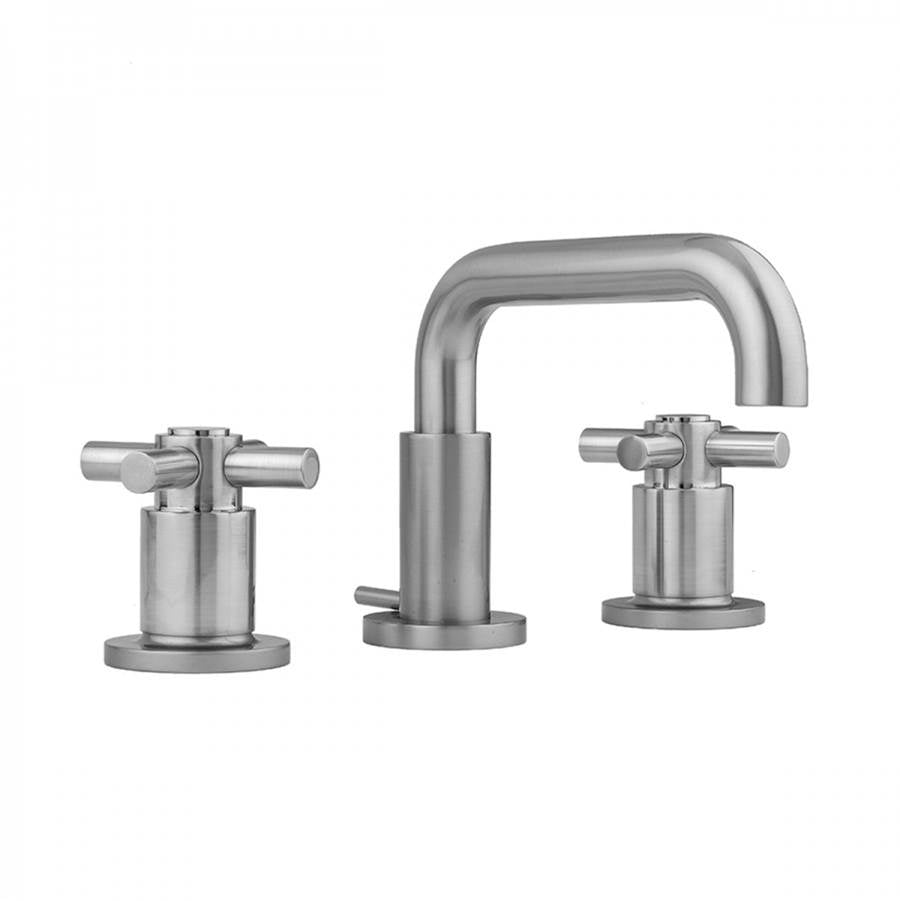 Jaclo - Downtown Contempo Faucet with Round Escutcheons & Contempo HIgh Cross Handles - Satin Cooper