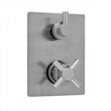 Jaclo - Rectangle Plate with Contempo Cross Thermostatic Valve with Contempo Short Peg Built-in 2-Way Or 3-Way Diverter/Volume Controls (J-TH34-686 / J-TH34-687 / J-TH34-688 / J-TH34-689) - White