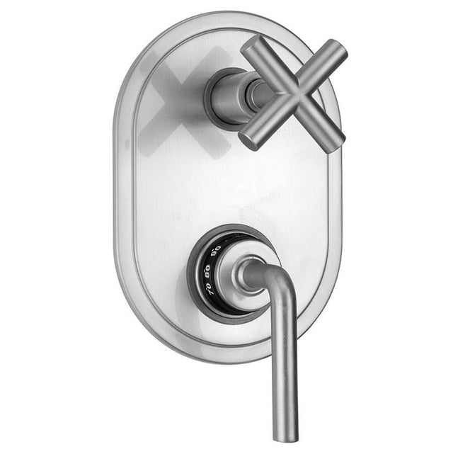 Jaclo - Oval Plate with Contempo Slim Lever Thermostatic Valve with Contempo Slim Cross Built-in 2-Way Or 3-Way Diverter/Volume Controls (J-TH34-686 / J-TH34-687 / J-TH34-688 / J-TH34-689) - White