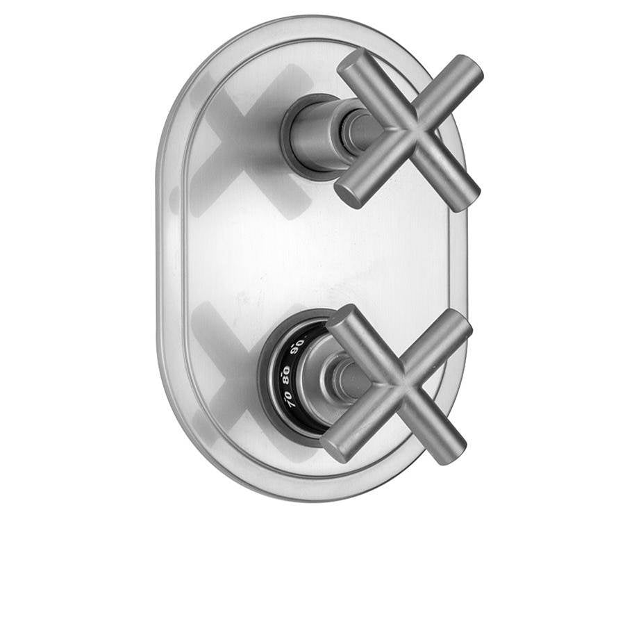 Jaclo - Oval Plate with Contempo Slim Cross Thermostatic Valve with Contempo Slim Cross Built-in 2-Way Or 3-Way Diverter/Volume Controls (J-TH34-686 / J-TH34-687 / J-TH34-688 / J-TH34-689) - White