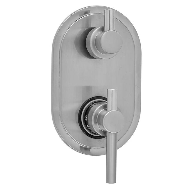 Jaclo - Oval Plate with Contempo Peg Lever Thermostatic Valve with Short Peg Lever Built-in 2-Way Or 3-Way Diverter/Volume Controls (J-TH34-686 / J-TH34-687 / J-TH34-688 / J-TH34-689) - White