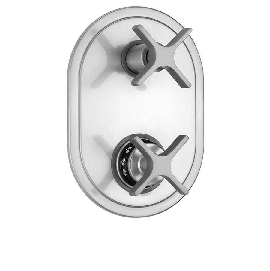 Jaclo - Oval Plate with Lila Cross Thermostatic Valve with Lila Cross Built-in 2-Way Or 3-Way Diverter/Volume Controls (J-TH34-686 / J-TH34-687 / J-TH34-688 / J-TH34-689) - White