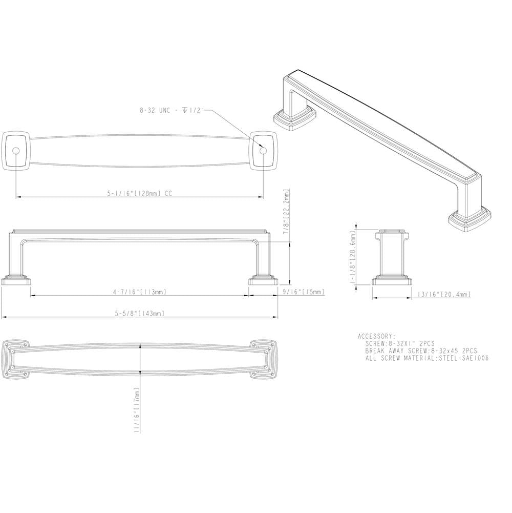 128 mm Center-to-Center Brushed Gold Richard Cabinet Pull