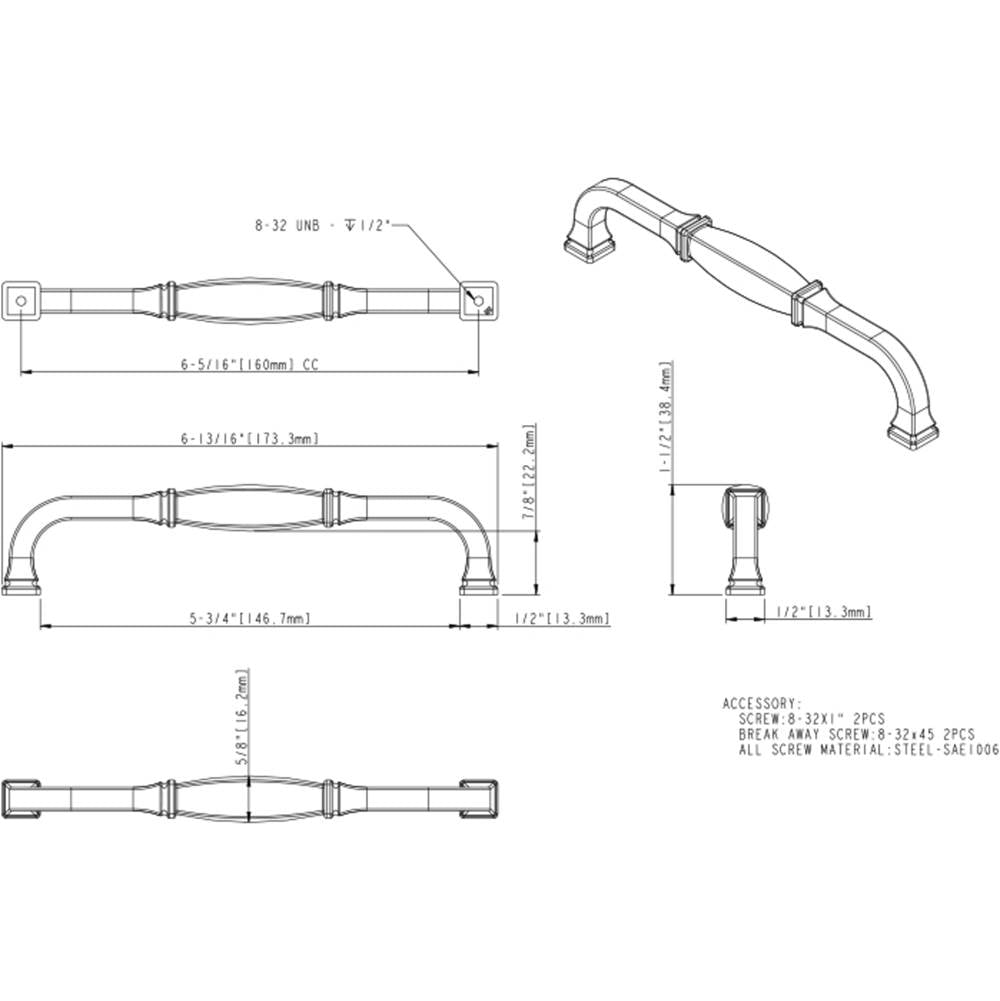 160 mm Center-to-Center Polished Chrome Audrey Cabinet Pull