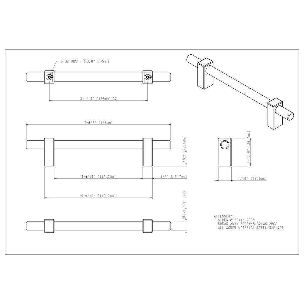 128 mm Center-to-Center Brushed Gold Larkin Cabinet Bar Pull