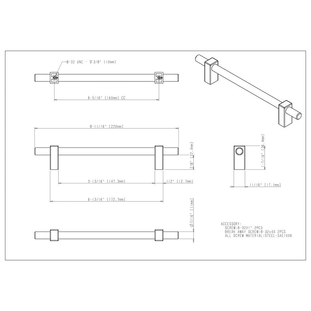 160 mm Center-to-Center Brushed Gold Larkin Cabinet Bar Pull