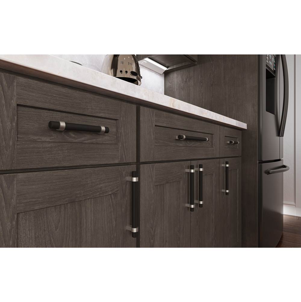 128 mm Center-to-Center Matte Black with Satin Nickel Key Grande Cabinet Bar Pull
