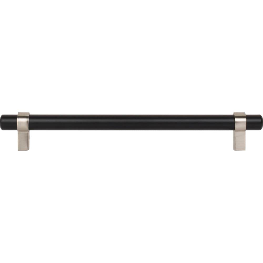 192 mm Center-to-Center Matte Black with Satin Nickel Key Grande Cabinet Bar Pull