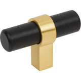 Jeffrey Alexander - 2'' Overall Length Matte Black with Brushed Gold Key Grande Cabinet ''T'' Knob - Matte Black,Brushed Gold