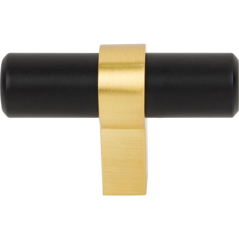 2'' Overall Length Matte Black with Brushed Gold Key Grande Cabinet ''T'' Knob