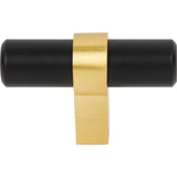 2'' Overall Length Matte Black with Brushed Gold Key Grande Cabinet ''T'' Knob