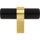 2'' Overall Length Matte Black with Brushed Gold Key Grande Cabinet ''T'' Knob