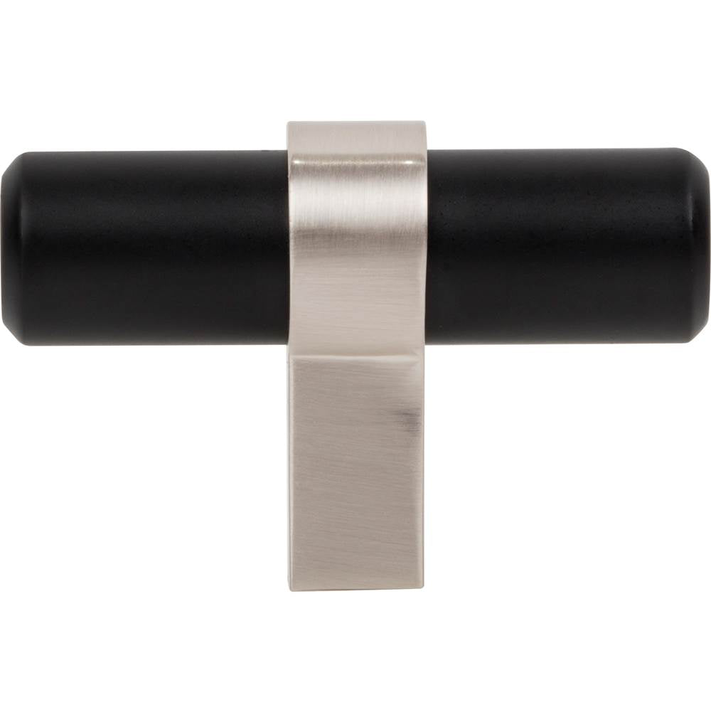 2'' Overall Length Matte Black with Satin Nickel Key Grande Cabinet ''T'' Knob