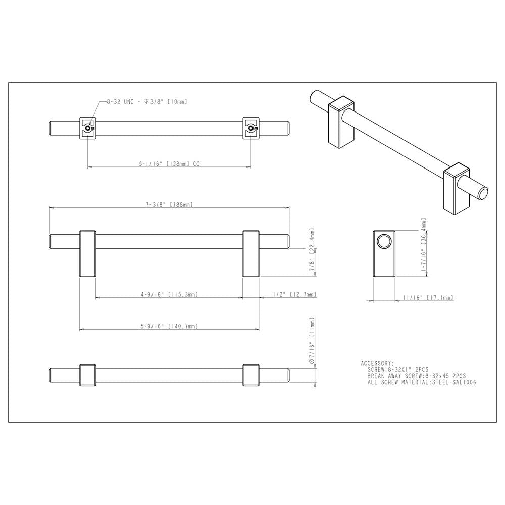 128 mm Center-to-Center Brushed Gold Spencer Cabinet Bar Pull