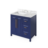 Jeffrey Alexander - 36'' Hale Blue Cade Vanity, left offset, Calacatta Vienna Quartz Vanity Top, undermount rectangle bowl - Hale Blue