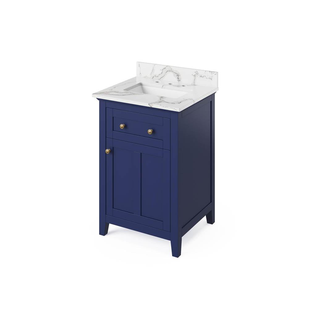 Jeffrey Alexander - 24'' Hale Blue Chatham Vanity, Calacatta Vienna Quartz Vanity Top, undermount rectangle bowl - Hale Blue