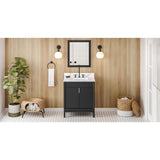 Jeffrey Alexander - 30'' Black Theodora Vanity, Calacatta Vienna Quartz Vanity Top, Undermount Rectangle Bowl - Black