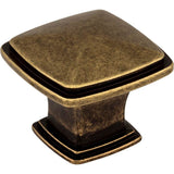 Jeffrey Alexander - 1-3/16'' Overall Length Lightly Distressed Antique Brass Square Milan 1 Cabinet Knob - Distressed Antique Brass