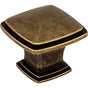 Jeffrey Alexander - 1-3/16'' Overall Length Lightly Distressed Antique Brass Square Milan 1 Cabinet Knob - Distressed Antique Brass