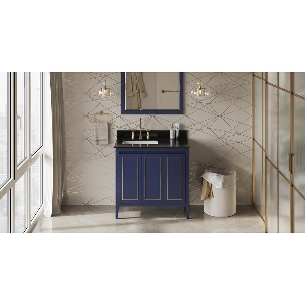 Jeffrey Alexander - 36'' Hale Blue Percival Vanity, Left Offset, Black Granite Vanity Top, Undermount Rectangle Bowl - Hale Blue