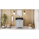 Jeffrey Alexander - 30'' Grey Theodora Vanity, Black Granite Vanity Top, Undermount Rectangle Bowl - Grey