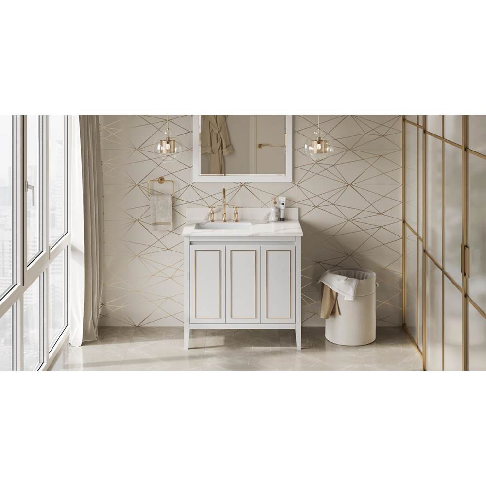 Jeffrey Alexander - 36'' White Percival Vanity, Left Offset, Calacatta Vienna Quartz Vanity Top, Undermount Rectangle Bowl - White