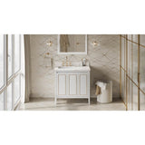 Jeffrey Alexander - 36'' White Percival Vanity, Left Offset, Calacatta Vienna Quartz Vanity Top, Undermount Rectangle Bowl - White
