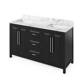 Jeffrey Alexander - 60'' Black Cade Vanity, double bowl, Calacatta Vienna Quartz Vanity Top, two undermount rectangle bowls - Black