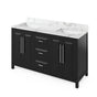 Jeffrey Alexander - 60'' Black Cade Vanity, double bowl, Calacatta Vienna Quartz Vanity Top, two undermount rectangle bowls - Black