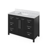 Jeffrey Alexander - 48'' Black Cade Vanity, White Carrara Marble Vanity Top, undermount rectangle bowl - Black