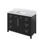 Jeffrey Alexander - 48'' Black Cade Vanity, White Carrara Marble Vanity Top, undermount rectangle bowl - Black