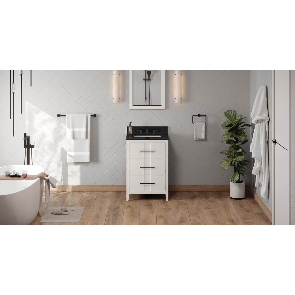 Jeffrey Alexander - 24'' White Katara Vanity, Black Granite Vanity Top, Undermount Rectangle Bowl - White
