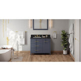 Jeffrey Alexander - 42'' Blue Steel Katara Vanity, Left Offset, Black Granite Vanity Top, Undermount Rectangle Bowl - Blue Steel