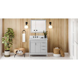 Jeffrey Alexander - 36'' Grey Theodora Vanity, Left Offset, White Carrara Marble Vanity Top, Undermount Rectangle Bowl - Grey