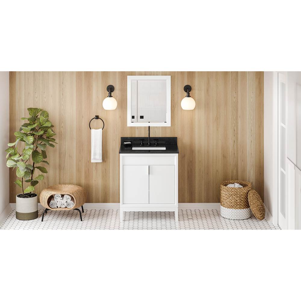 Jeffrey Alexander - 30'' White Theodora Vanity, Black Granite Vanity Top, Undermount Rectangle Bowl - White