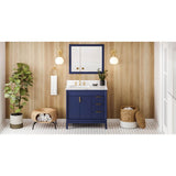 Jeffrey Alexander - 36'' Hale Blue Theodora Vanity, Left Offset, Calacatta Vienna Quartz Vanity Top, Undermount Rectangle Bowl - Hale Blue