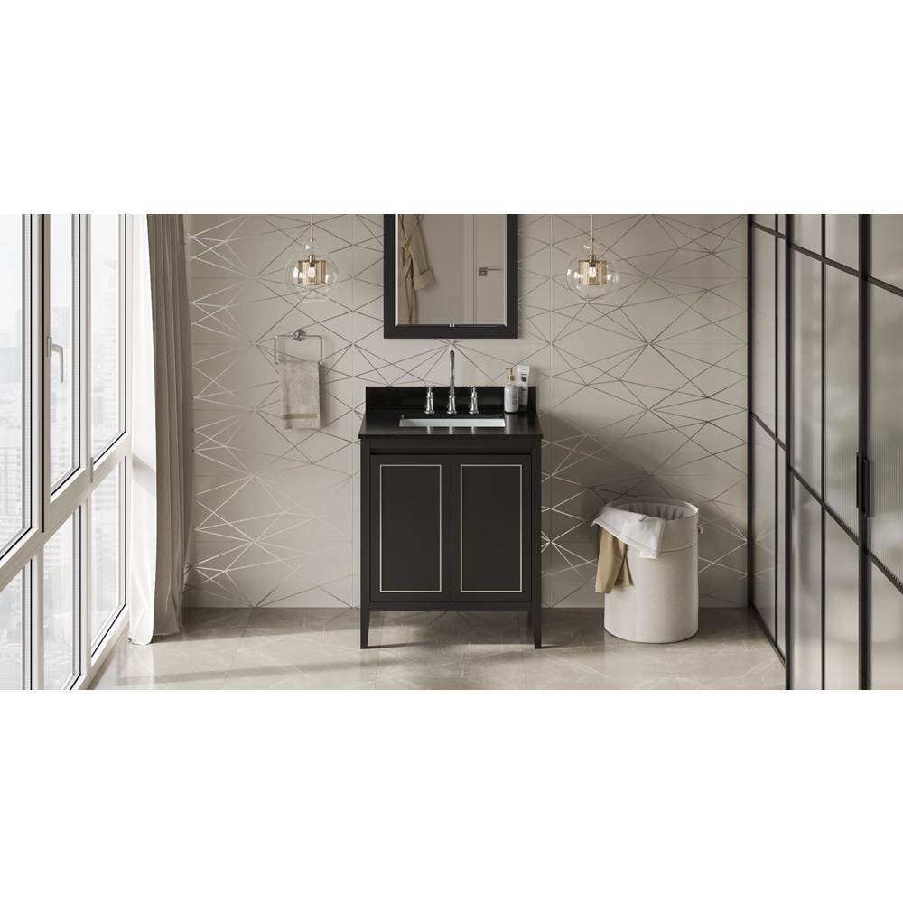 Jeffrey Alexander - 30'' Black Percival Vanity, Black Granite Vanity Top, Undermount Rectangle Bowl - Black