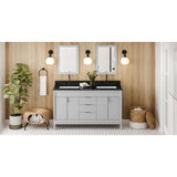 Jeffrey Alexander - 60'' Grey Theodora Vanity, Double Bowl, Black Granite Vanity Top, Two Undermount Rectangle Bowls - Grey
