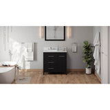 Jeffrey Alexander - 36'' Black Katara Vanity, Left Offset, White Carrara Marble Vanity Top, Undermount Rectangle Bowl - Black