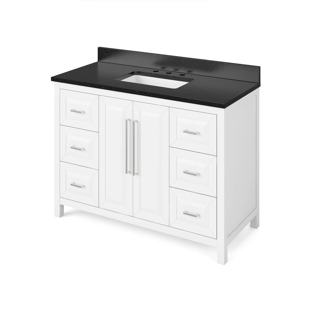 Jeffrey Alexander - 48'' White Cade Vanity, Black Granite Vanity Top, undermount rectangle bowl - White