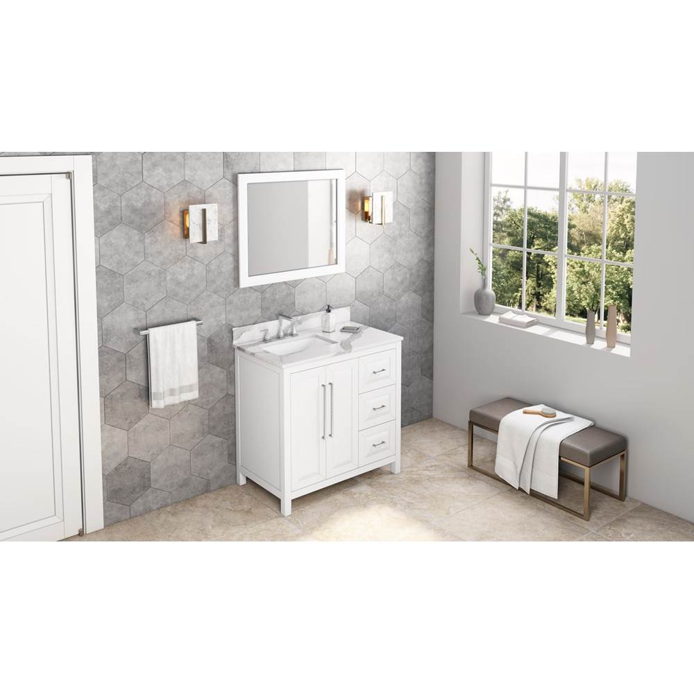 36'' Black Cade Vanity, left offset, Calacatta Vienna Quartz Vanity Top, undermount rectangle bowl