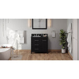 Jeffrey Alexander - 36'' Black Katara Vanity, Left Offset, Black Granite Vanity Top, Undermount Rectangle Bowl - Black