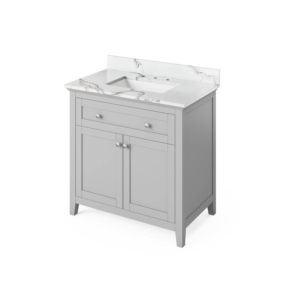 Jeffrey Alexander - 36'' Grey Chatham Vanity, Calacatta Vienna Quartz Vanity Top, undermount rectangle bowl - Grey