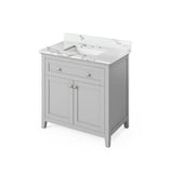 Jeffrey Alexander - 36'' Grey Chatham Vanity, Calacatta Vienna Quartz Vanity Top, undermount rectangle bowl - Grey