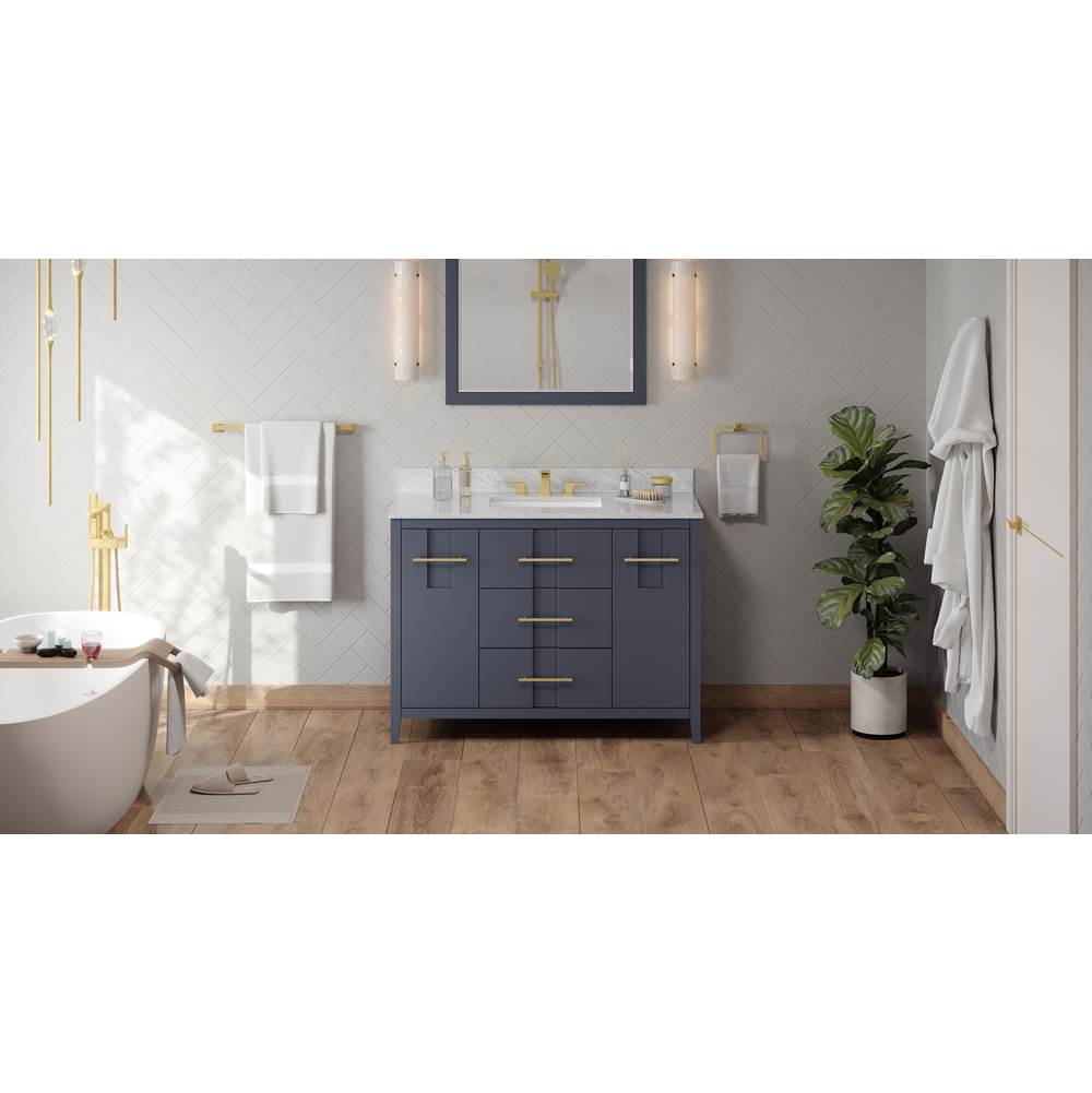 Jeffrey Alexander - 48'' Blue Steel Katara Vanity, White Carrara Marble Vanity Top, Undermount Rectangle Bowl - Blue Steel