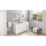 Jeffrey Alexander - 60'' White Cade Vanity, double bowl, White Carrara Marble Vanity Top, undermount rectangle bowl - White